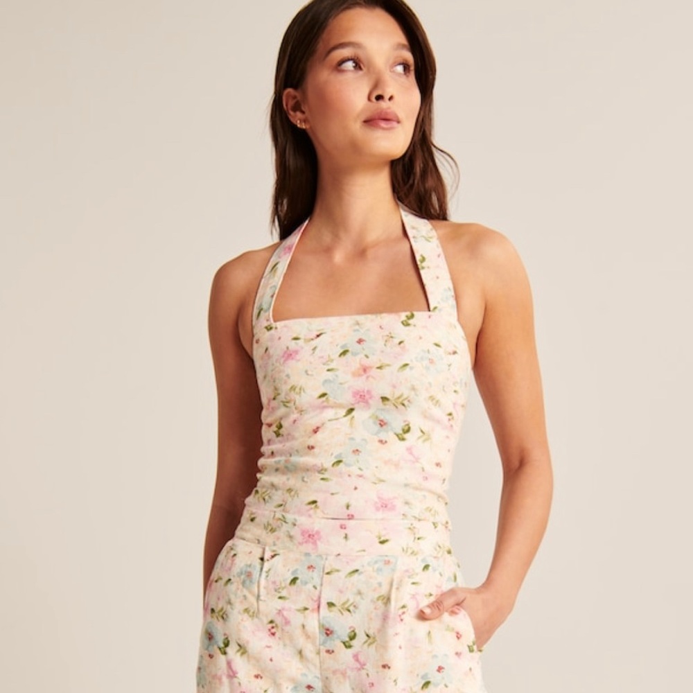 Abercrombie and Fitch wide-strap halter linen blend top
